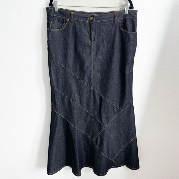 Bisou‎ Bisou Skirt Womens 14P Blue Maxi Festival Patch Panels Y2K 90s Dark Denim - Picture 1 of 11